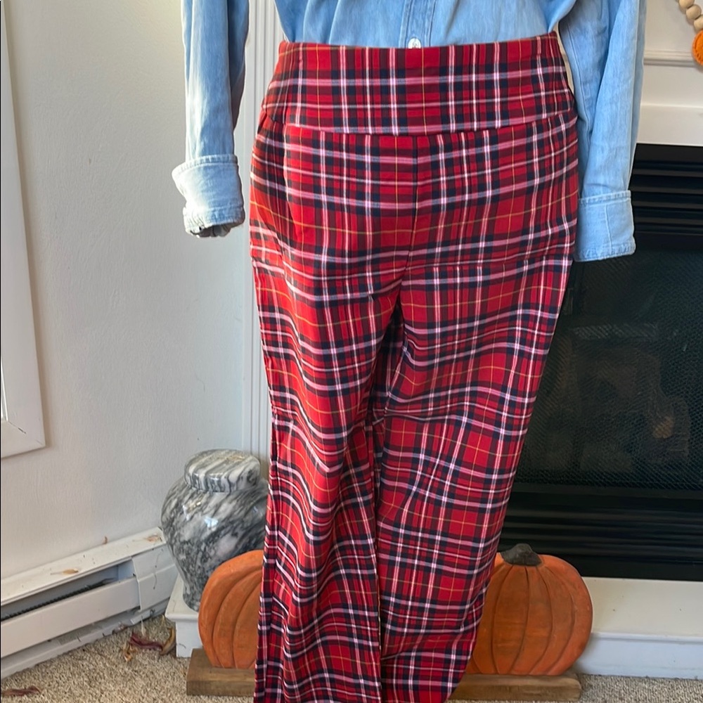Red Plaid Wide-Leg Pants